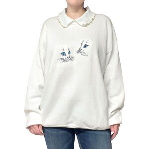 Vintage✨ | Fruit of the Loom | Cat Portrait Embroidered Knit Collar Sweater